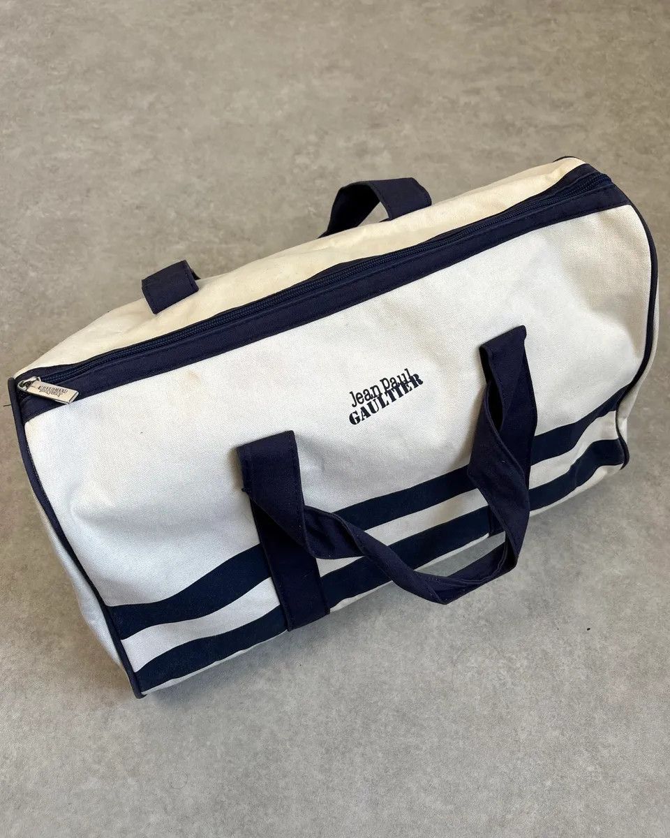 Jean Paul Gaultier Jean Paul Gaultier White & Navy Canvas Striped Handle Bag Size ONE SIZE - 3 Thumbnail