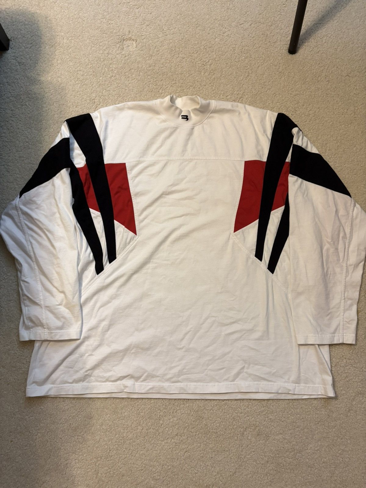 Balenciaga Sporty B Color Block Racer Long Sleeve Tee Red