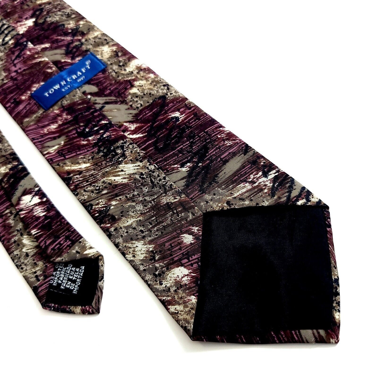 Towncraft Towncraft Purple Beige Abstract Print Short Wide Silk Tie Size ONE SIZE - 5 Thumbnail