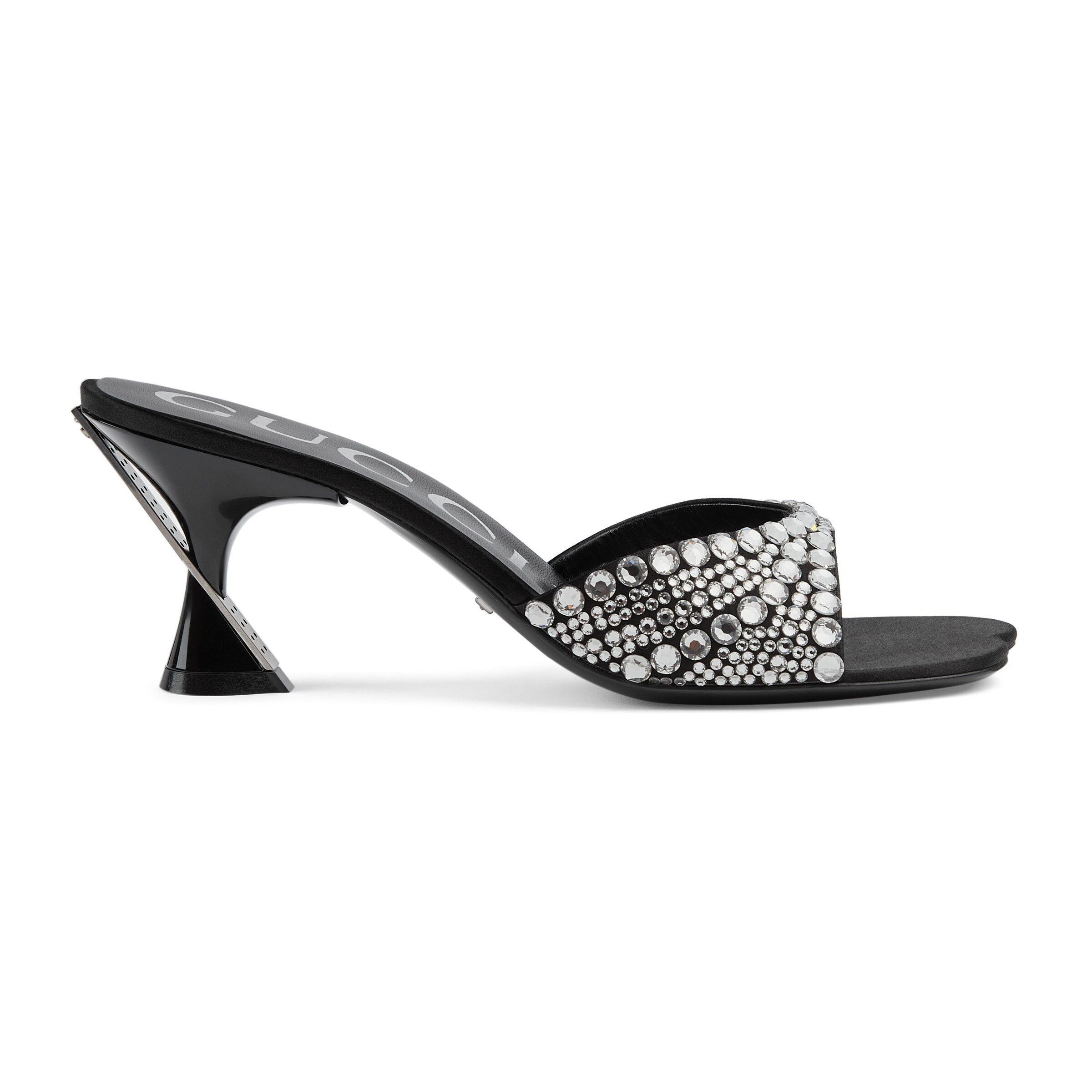 o1s1wg110125 Embellished Satin Mules With Crystals in Black