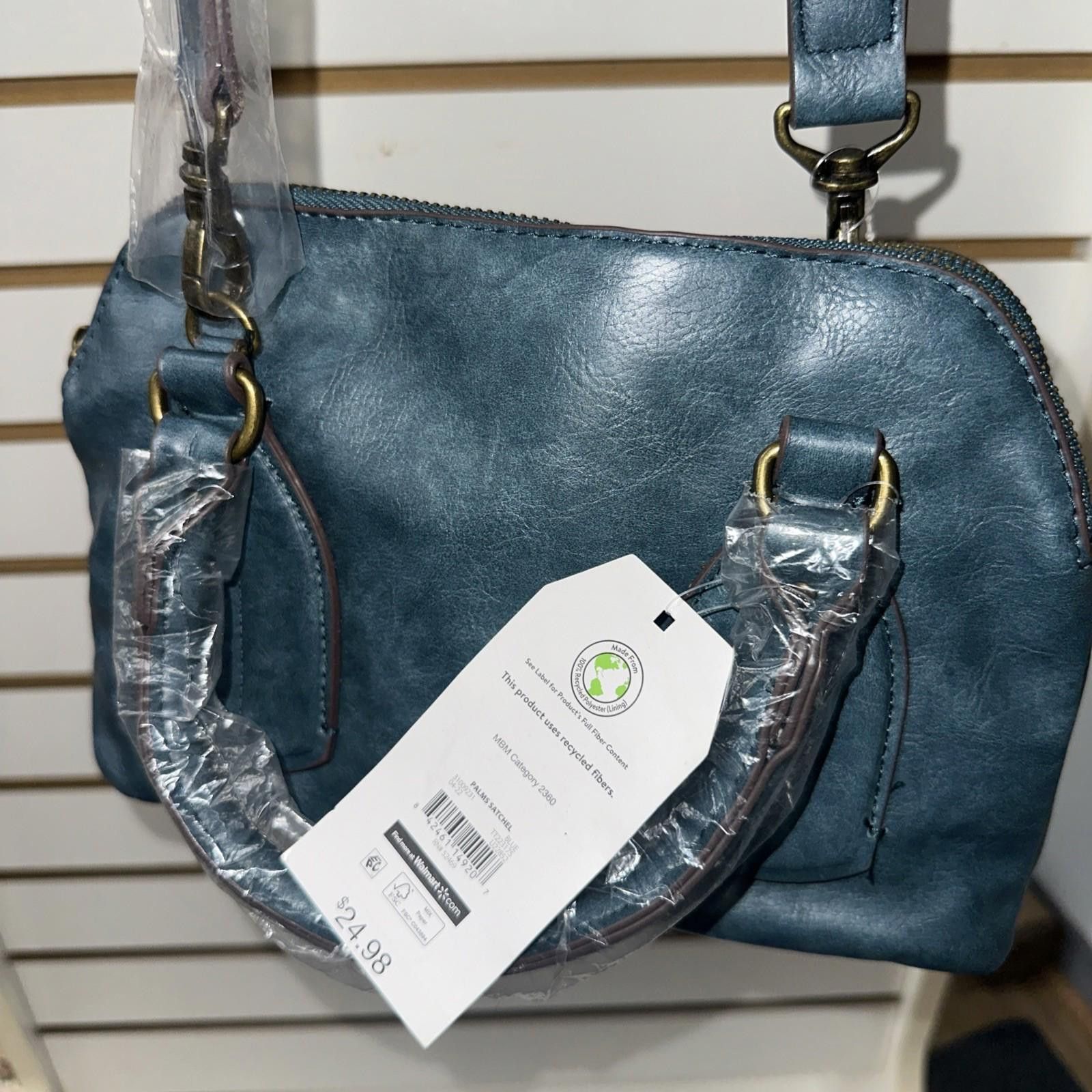Other Time Tru Blue Faux Leather Palms Satchel Shoulder Bag New Size ONE SIZE - 3 Thumbnail