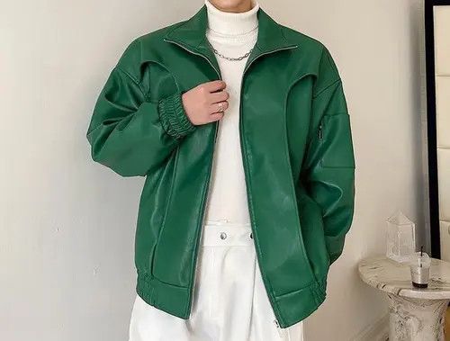 VIBE PU Leather Green Zip Jacket Size US M / EU 48-50 / 2 - 2 Thumbnail