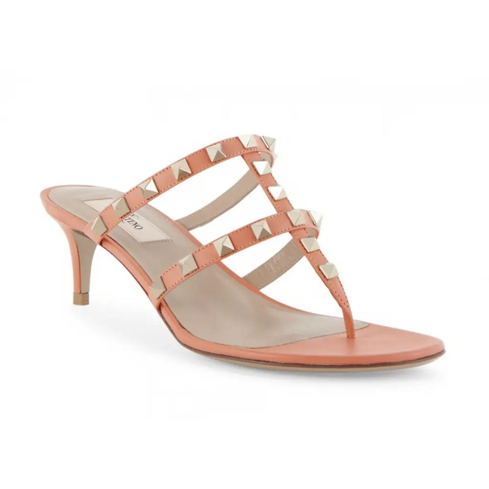 Valentino Valentino Rockstud 50 Orange Thong Backless Strap Sandal Size US 9.5 / IT 39.5 - 3 Thumbnail