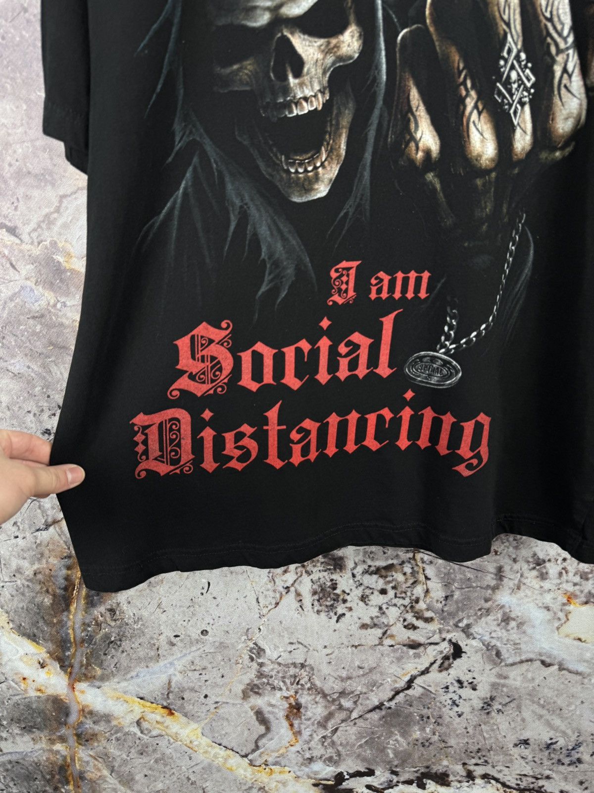 Other Grim Reaper Skeleton Graphic T-Shirt I Am Social Distancing Size US XXL / EU 58 / 5 - 6 Thumbnail