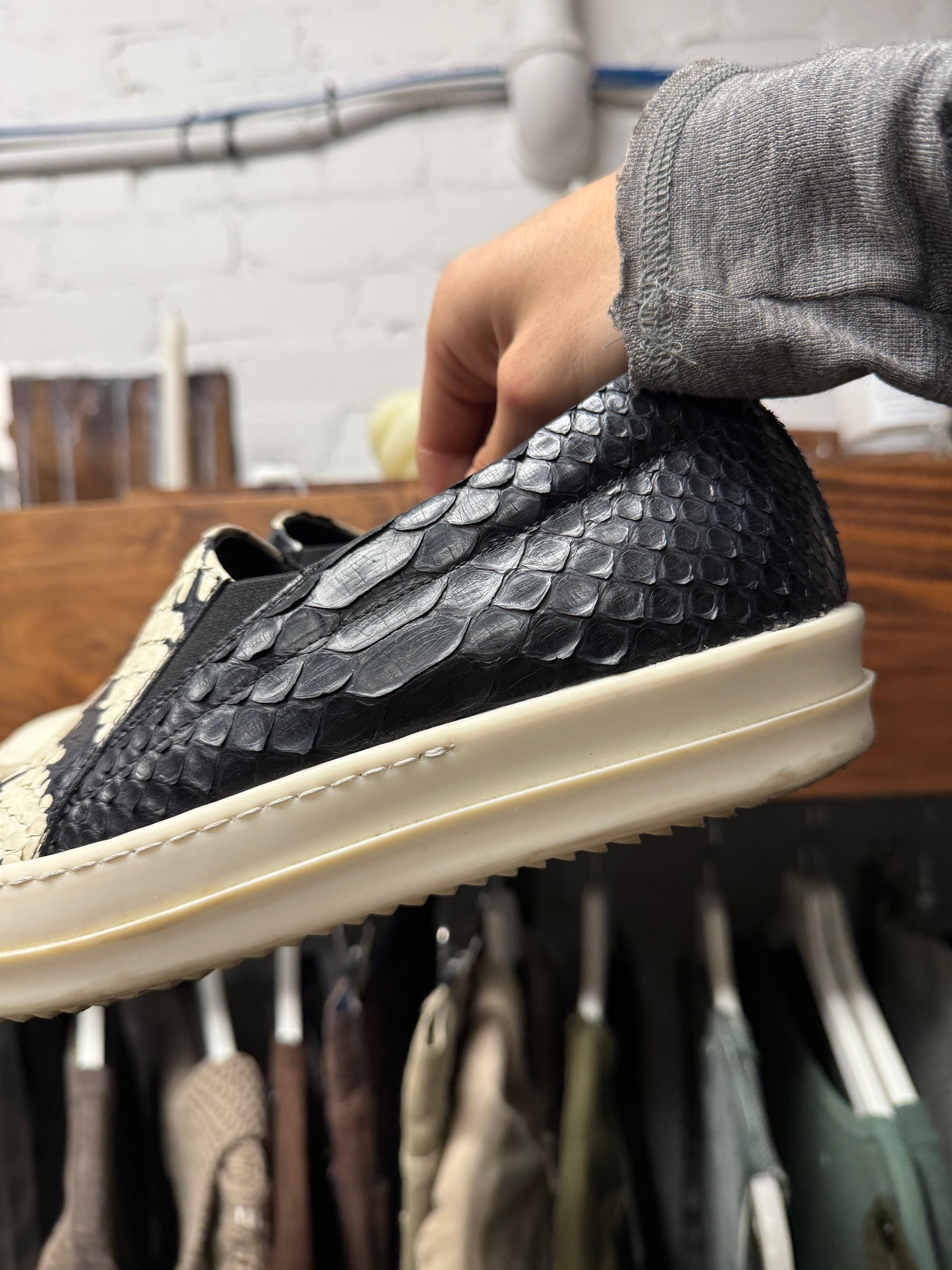Rick Owens Rick Owens Python Leather ‘Ramones’ Slip On Sneakers Size US 10 / EU 43 - 3 Thumbnail