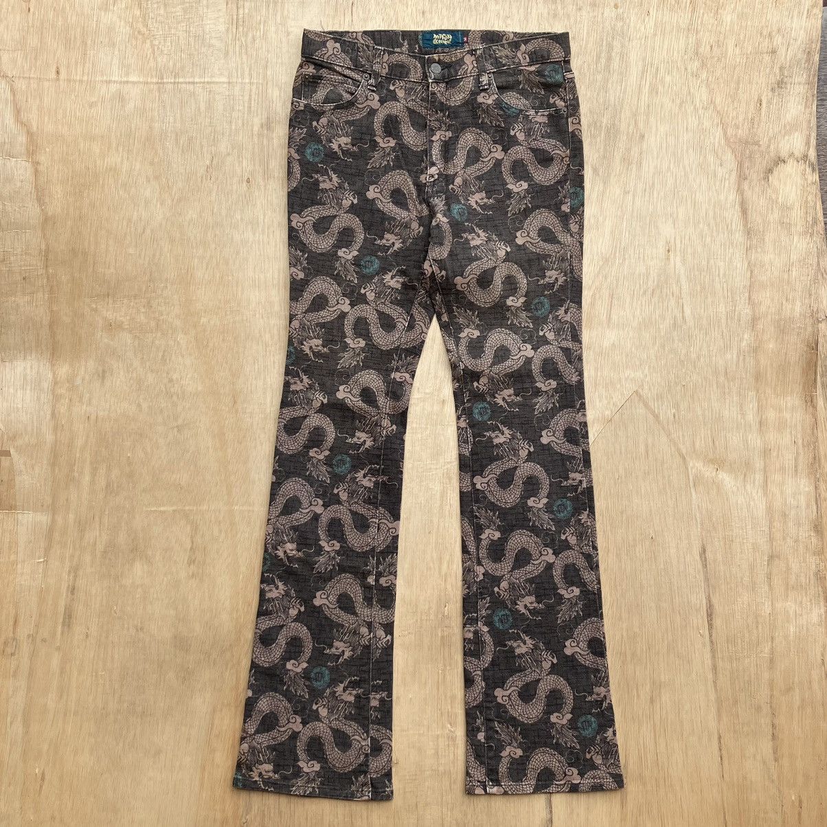 Japanese Brand × Vintage MASH MANIA DRAGON ALL OVER PRINT FLARE Size US 31 - 2 Thumbnail