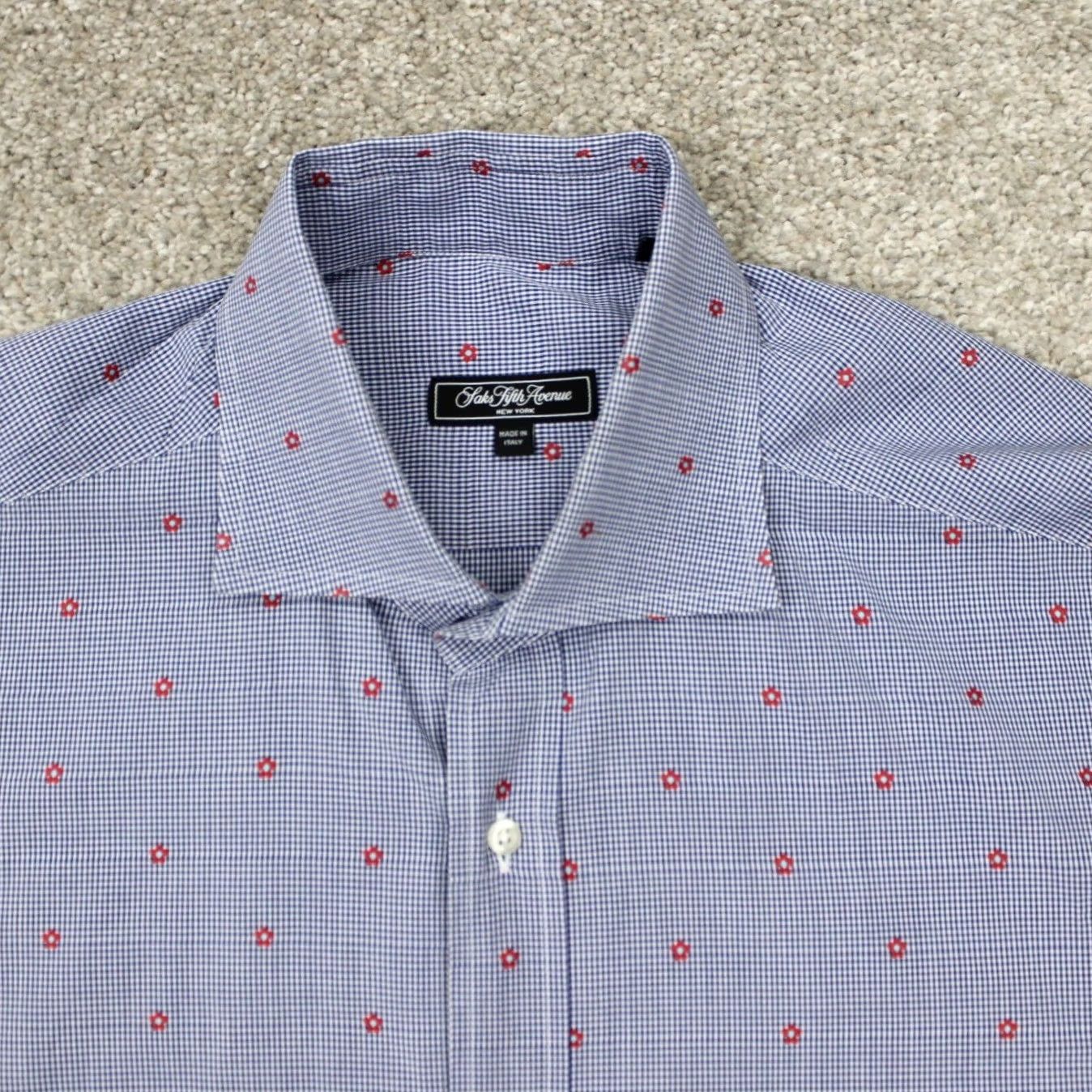 Saks Fifth Avenue Saks Fifth Avenue AOP Shirt Mens Large Blue/Red Cotton All Over Print L/S Button Shirt Size US L / EU 52-54 / 3 - 6 Thumbnail