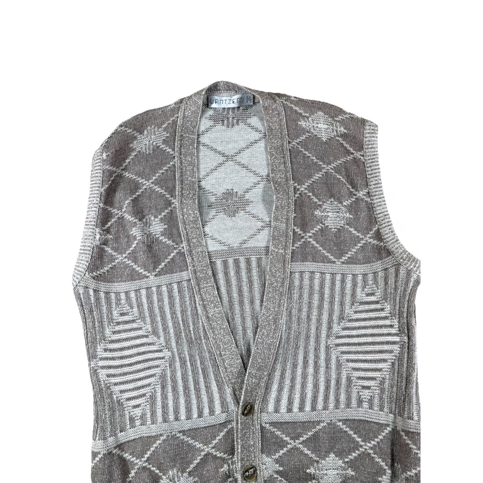 Jantzen VINTAGE Jantzen Sweater Mens L Beige VTG Vest Knit Cardigan Tennis Geometric Grandpa Size US L / EU 52-54 / 3 - 2 Thumbnail