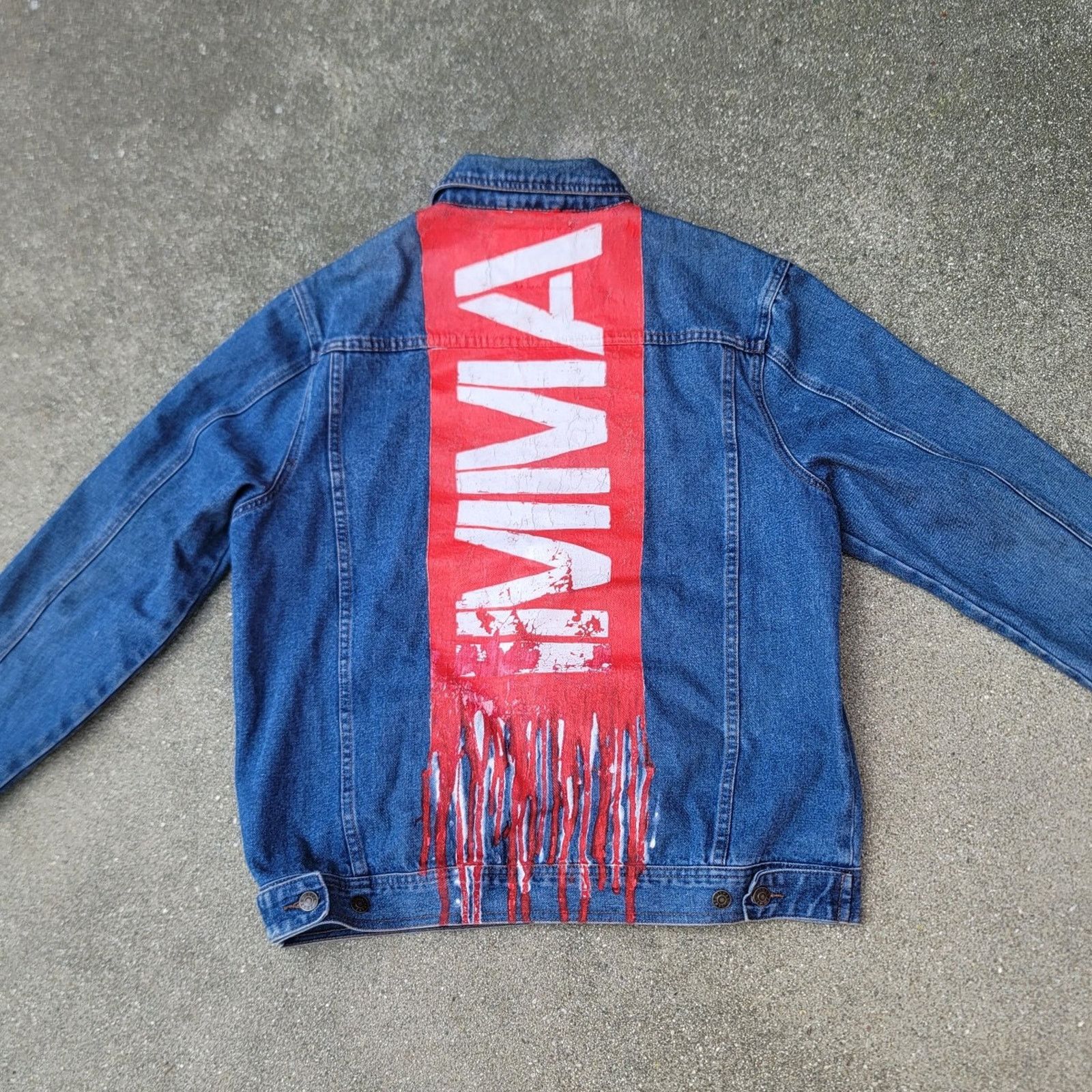 Handmade Vtg Oscar Jeans Custom Hand Painted Denim Jacket Size US XL / EU 56 / 4 - 2 Thumbnail