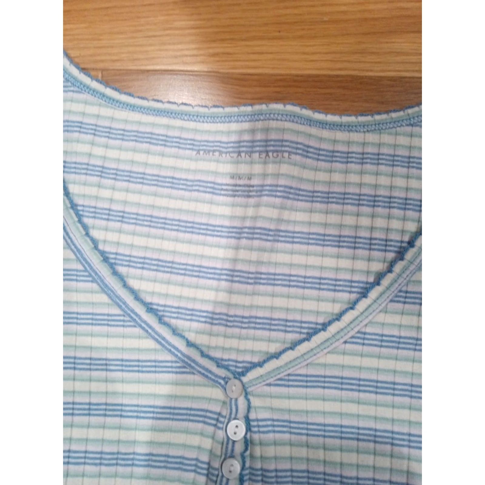 American Eagle Outfitters American Eagle Outfitters Shirt Cropped Slim White 90s Y2K Vintage - Womens M Ribbed Crop Top Snap Button Cap Sleeve Size M / US 6-8 / IT 42-44 - 2 Thumbnail