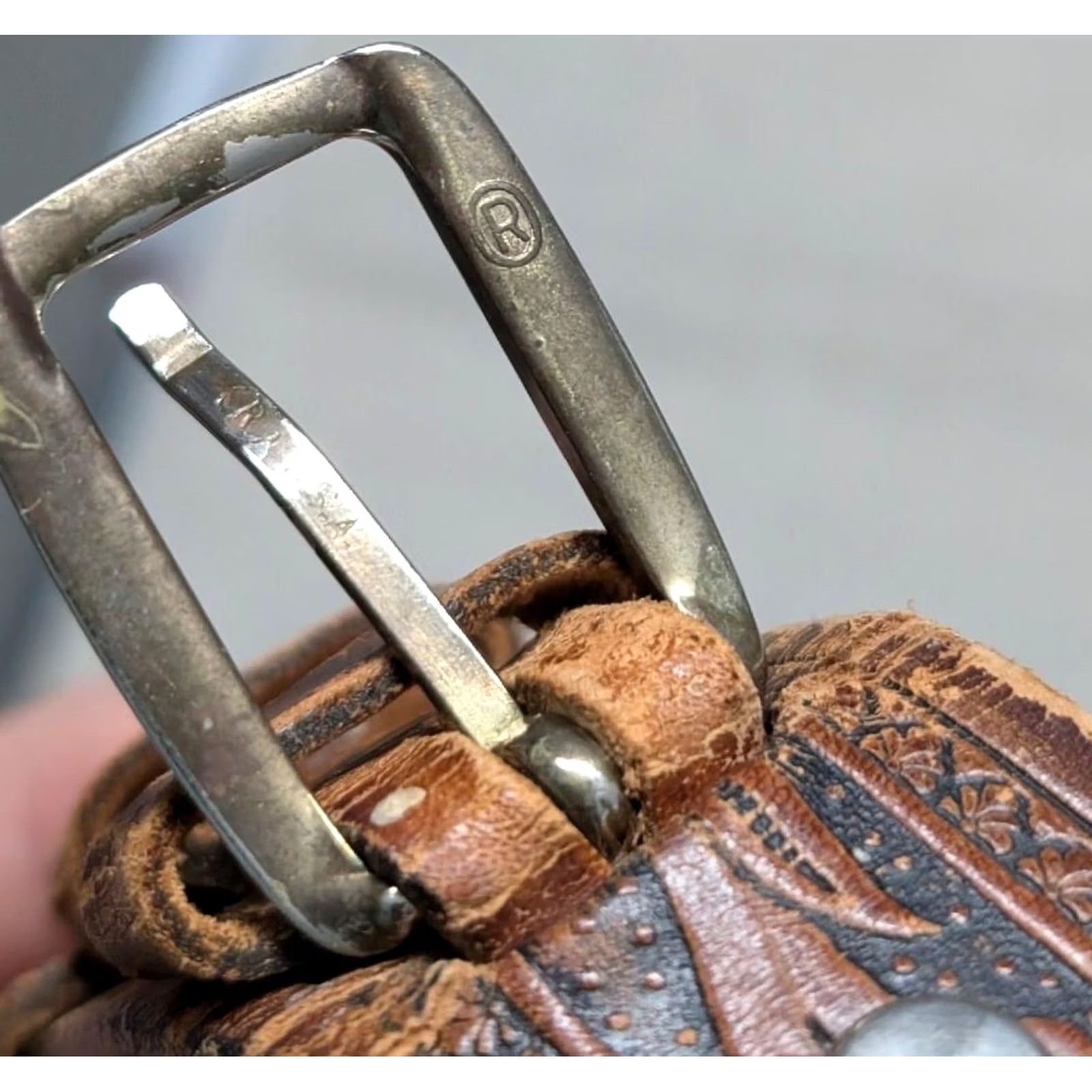 Vintage VINTAGE handcrafted western belt 38 brown leather Tooled Ranger belt Men Adult 38 Brown Western Belt Ranger Mens Size 38 - 5 Thumbnail
