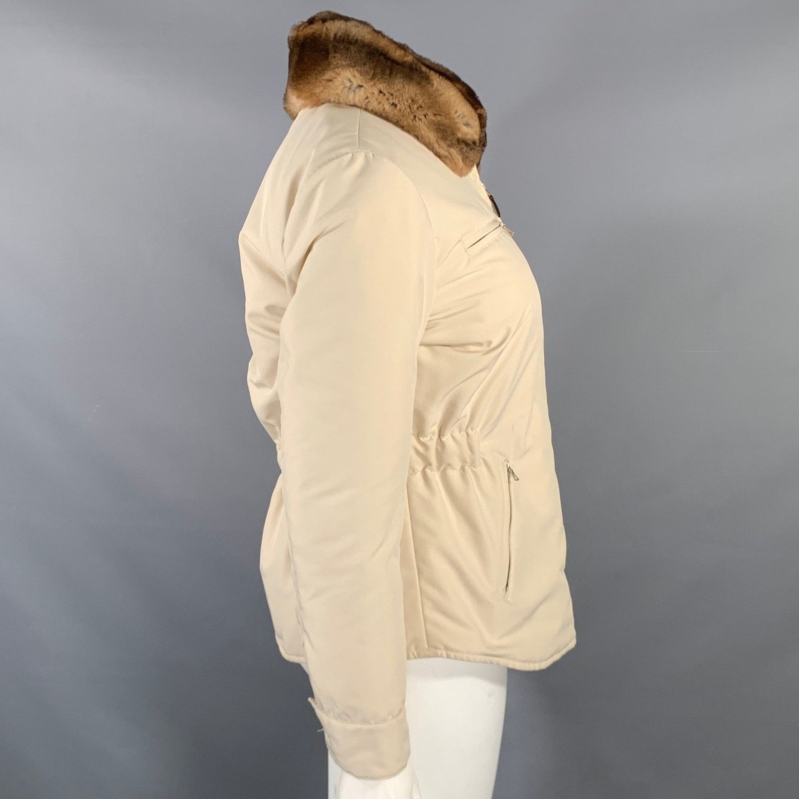 Agnona AGNONA 10 Cream Polyester Removable Fur Collar Zip Up Jacket Size L / US 10 / IT 46 - 4 Thumbnail