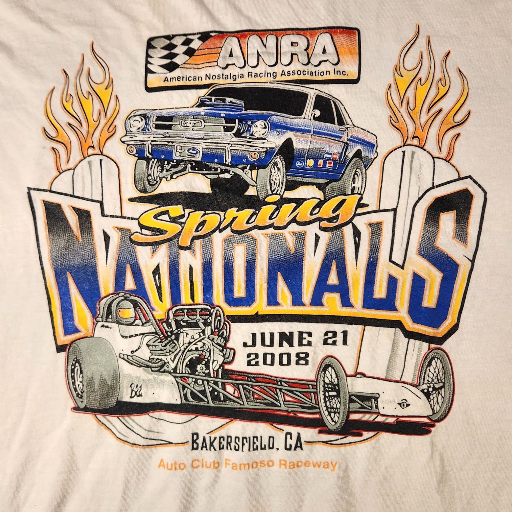 Jerzees ANRA Spring Nationals Shirt Mens 2XL White Drag Racing Graphic Bakersfield 2008 Size US XXL / EU 58 / 5 - 2 Thumbnail