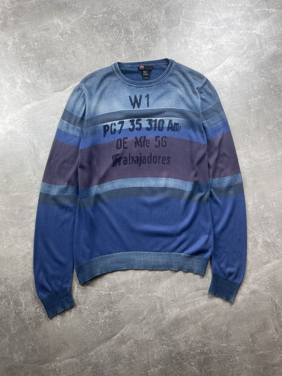Diesel × Vintage Diesel Made in Italy Vintage Y2K Graphic Striped Sweater Size US XL / EU 56 / 4 - 2 Thumbnail