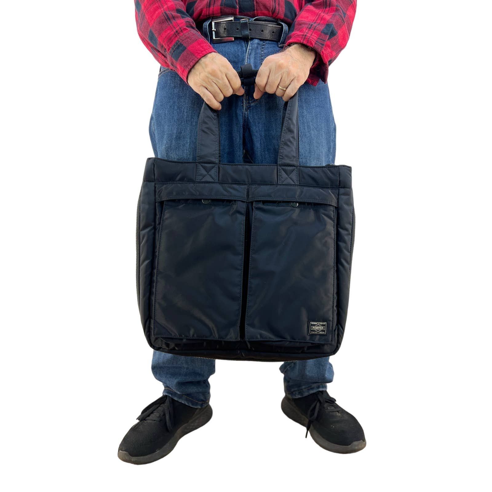 image of Porter Yoshida Tanker 2-Way Nylon Tote Bag Black Crossbody, Men's