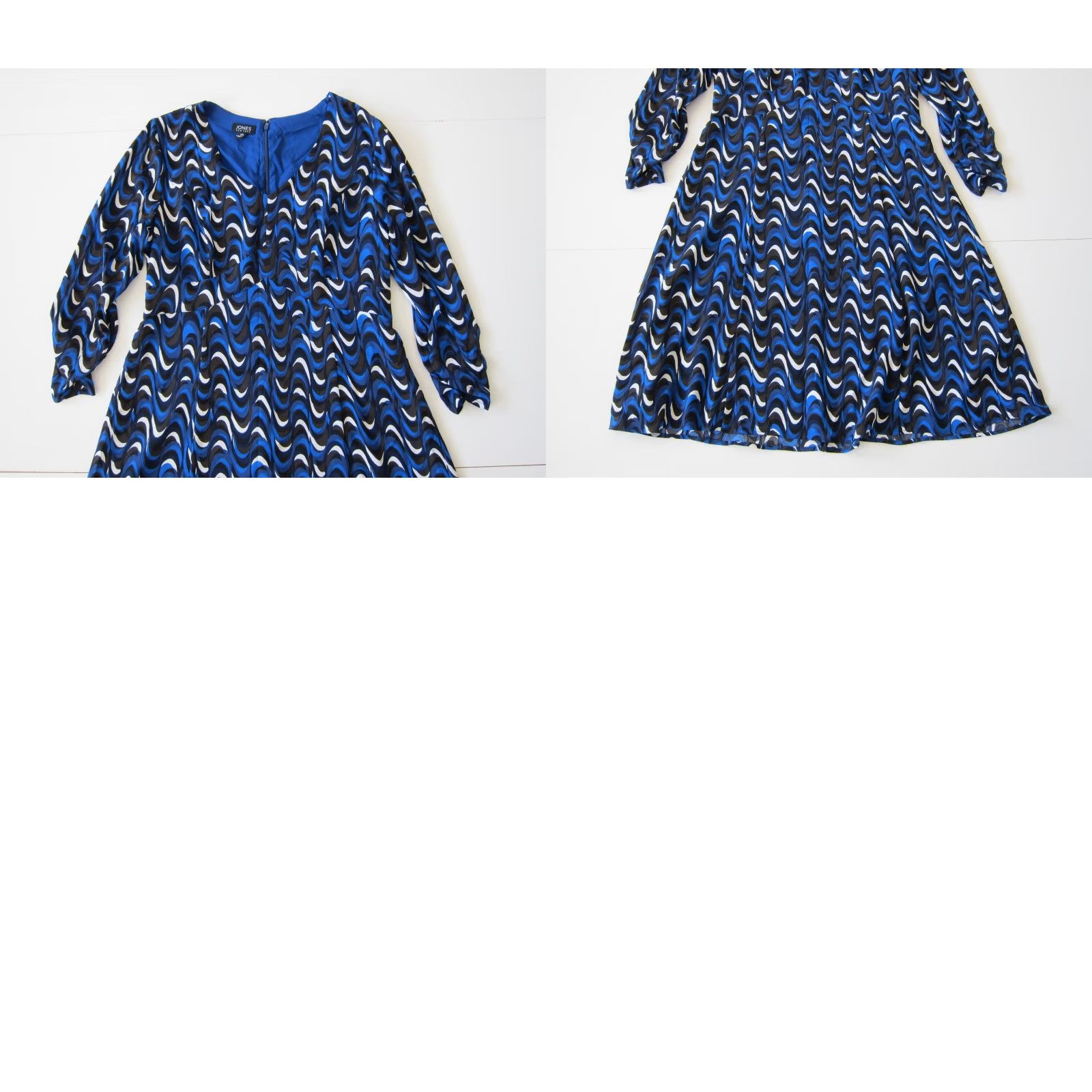 Jones New York Jones New York Blue Black White Geometric Long Sleeve V-Neck Sheath Dress 12 Size XL / US 12-14 / IT 48-50 - 8 Thumbnail