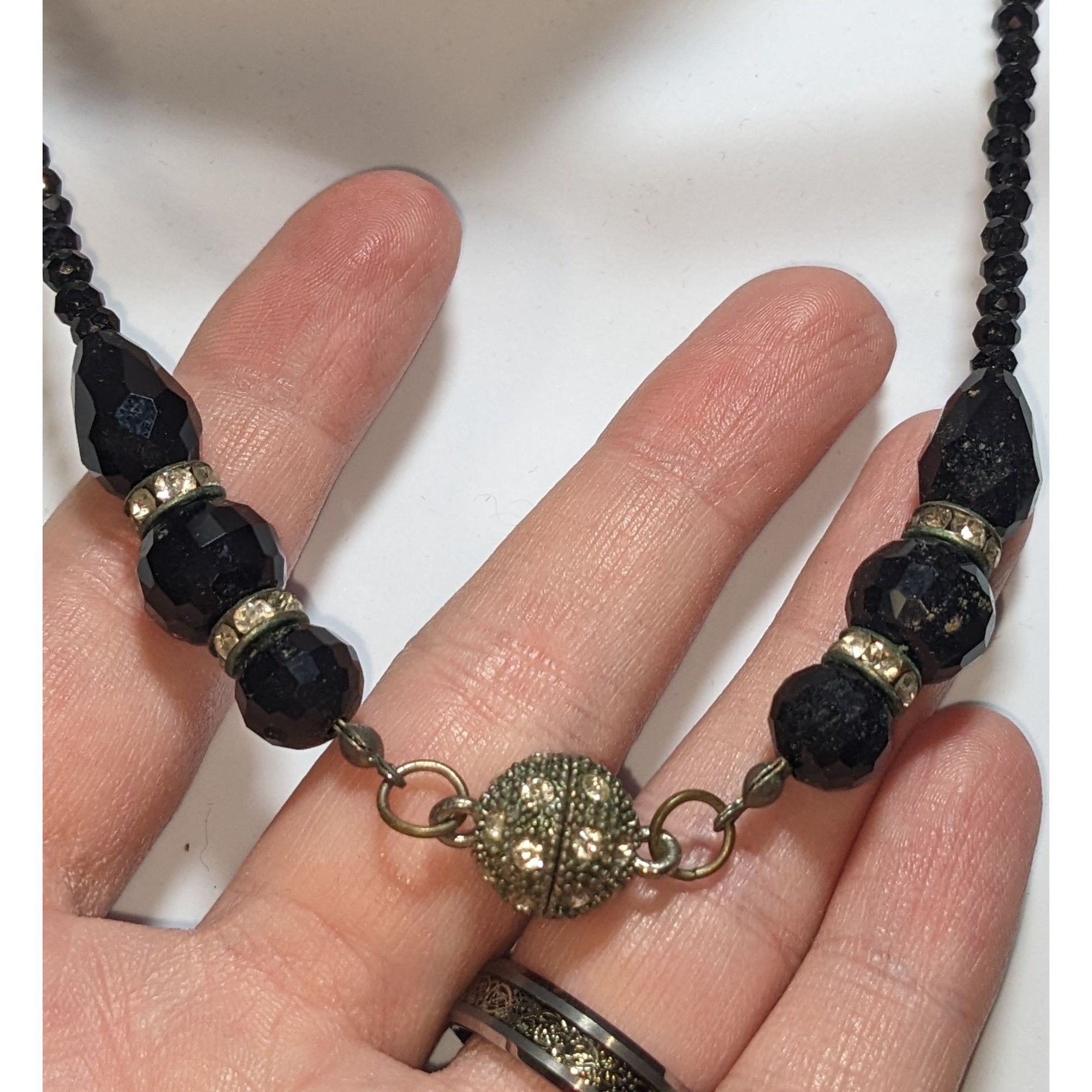 Other Vintage Glam Goth Black Beaded Necklace With Rhinestone Acce Size ONE SIZE - 3 Thumbnail