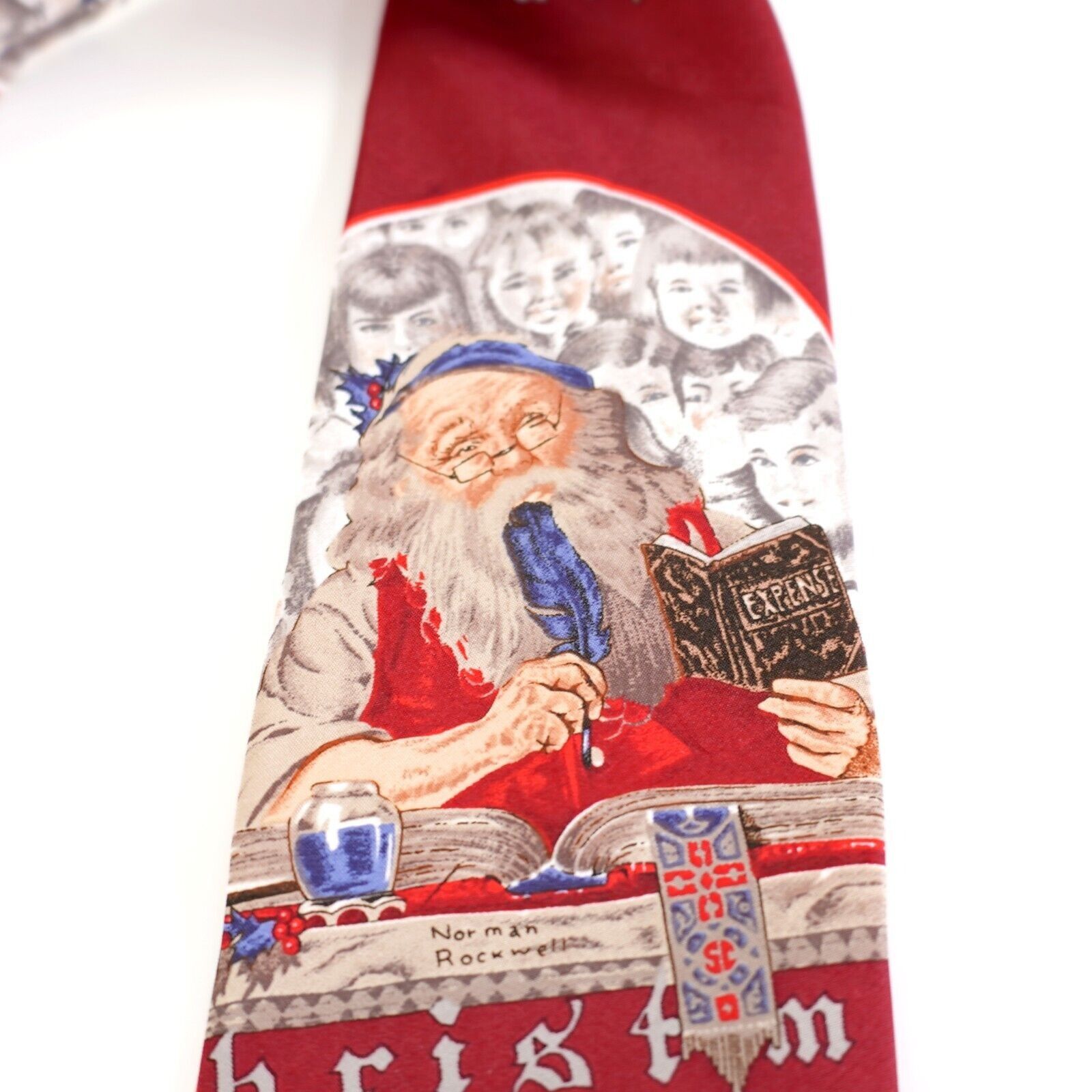 Vintage Norman Rockwell Red Christmas Santa Polyester Tie "The Satur Size ONE SIZE - 3 Thumbnail
