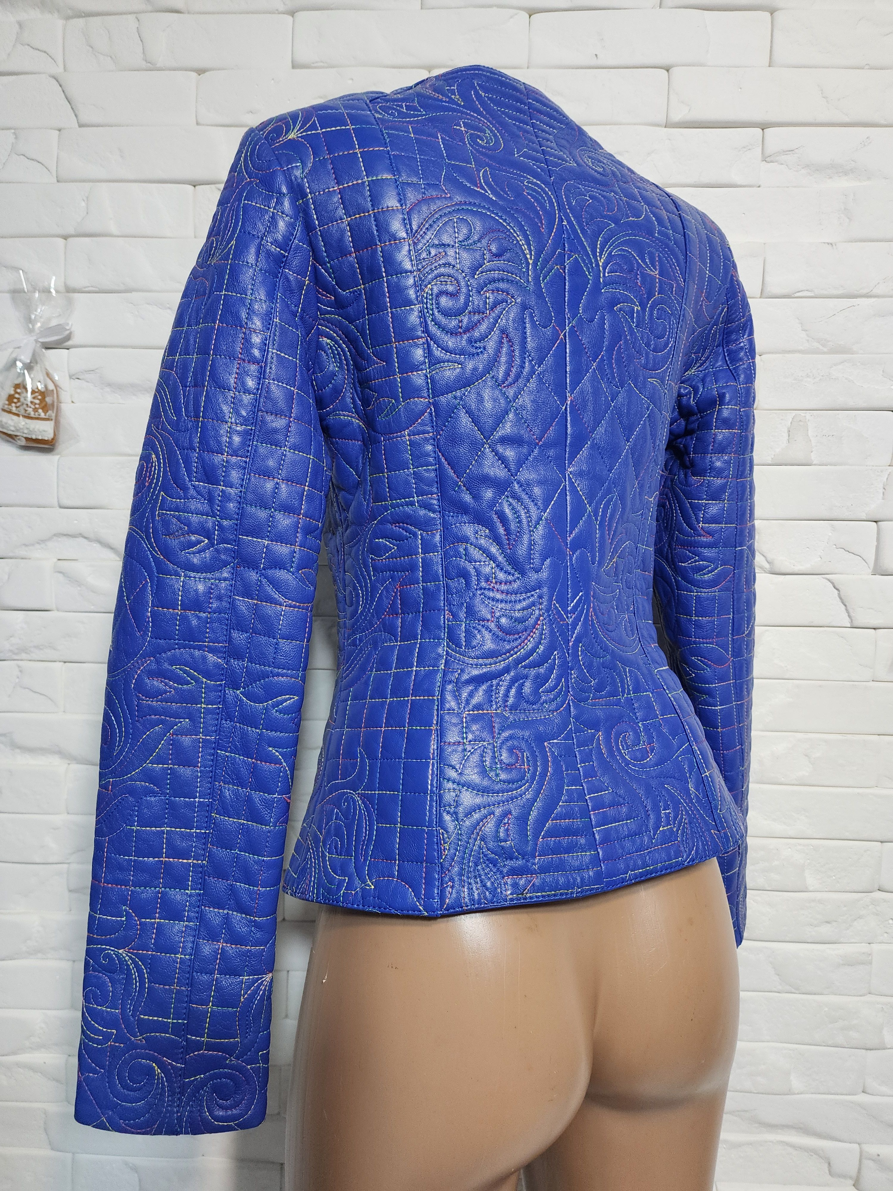 Other Blue Leather Jacket: Women's Fitted Moto Style Size XS / US 0-2 / IT 36-38 - 6 Thumbnail