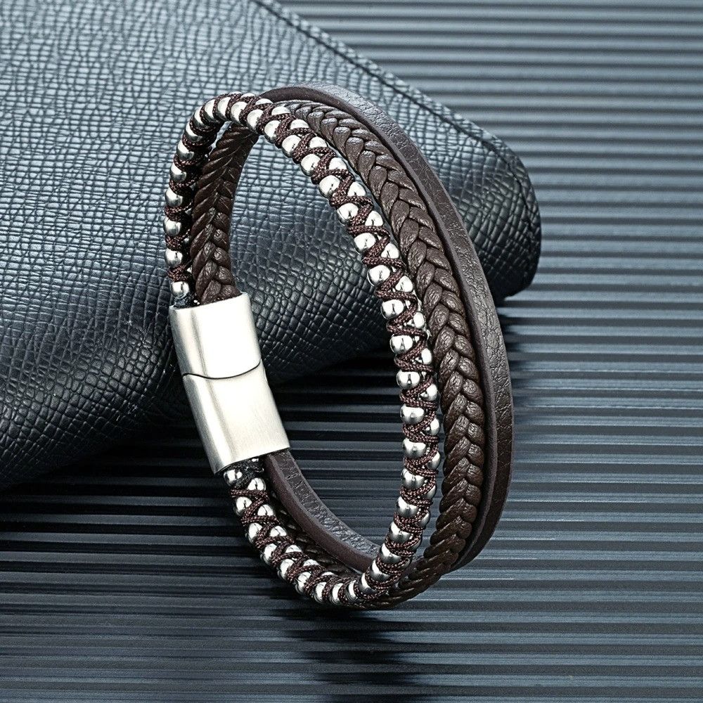 Other Multi-Layer Braided Leather Bracelet Cuff Gift For Him Size ONE SIZE - 3 Thumbnail