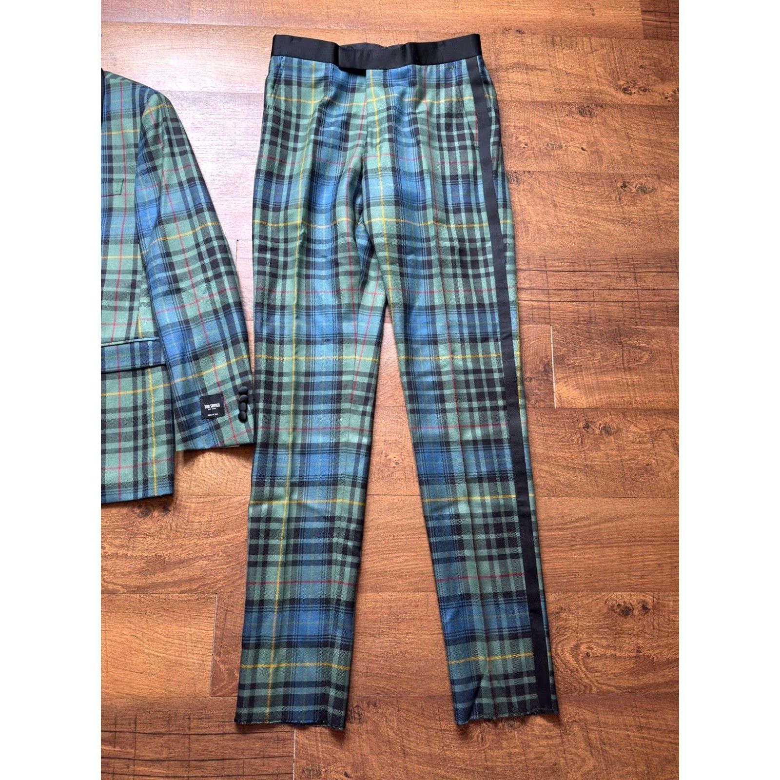 Todd Snyder NWT Todd Snyder Italian Peak Lapel Tuxedo Suit Wool Tartan Plaid Mens Size 40L Jacket Pants 2 Piece Green Wool Peak Taupe/Green? Size 40R - 4 Thumbnail