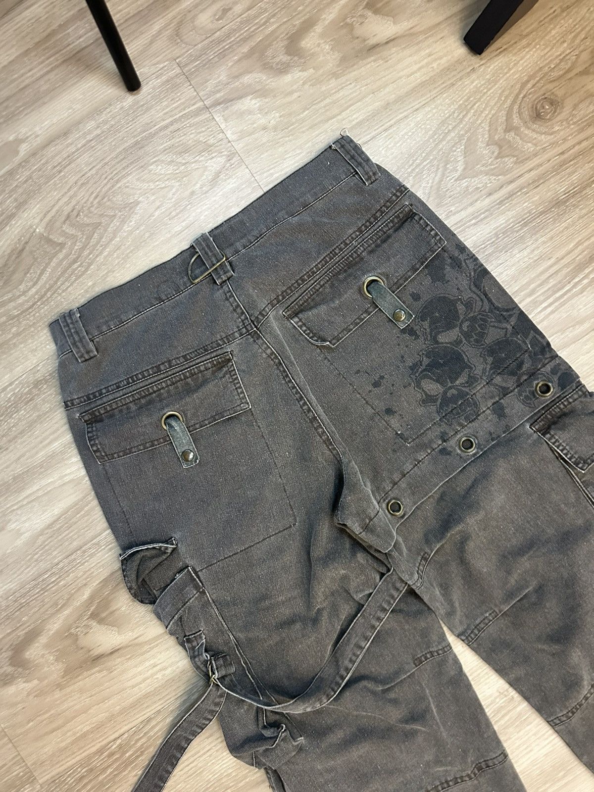 If Six Was Nine RARE💥Tech Too Skull Print Bondage Cargo Pants Y2K Cyber Goth Size US 30 / EU 46 - 6 Thumbnail