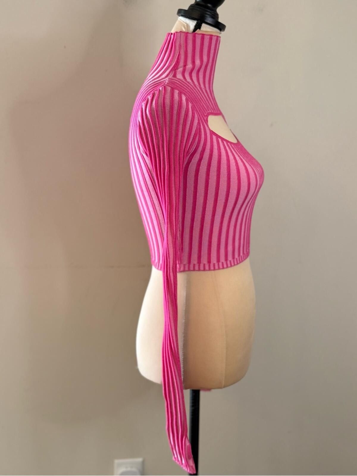 Other PrettyLittleThing crop pink stripe turtleneck with cutout XS Size XS / US 0-2 / IT 36-38 - 3 Thumbnail