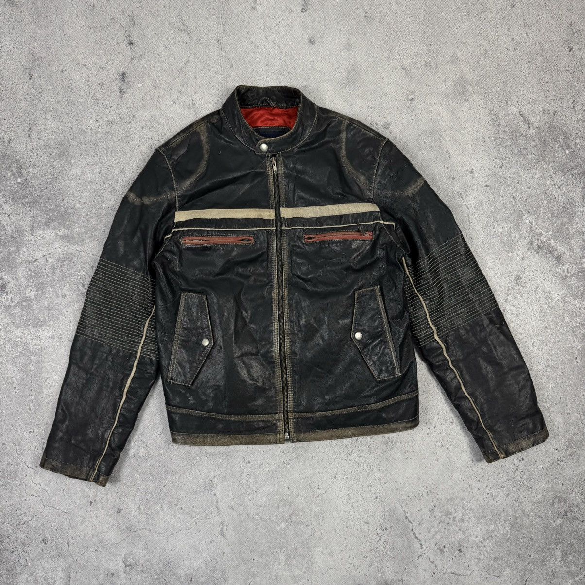 Lambretta × Leather × Vintage Lambretta Big Logo Avant Garde Distressed Leather Jacket Size US L / EU 52-54 / 3 - 3 Thumbnail
