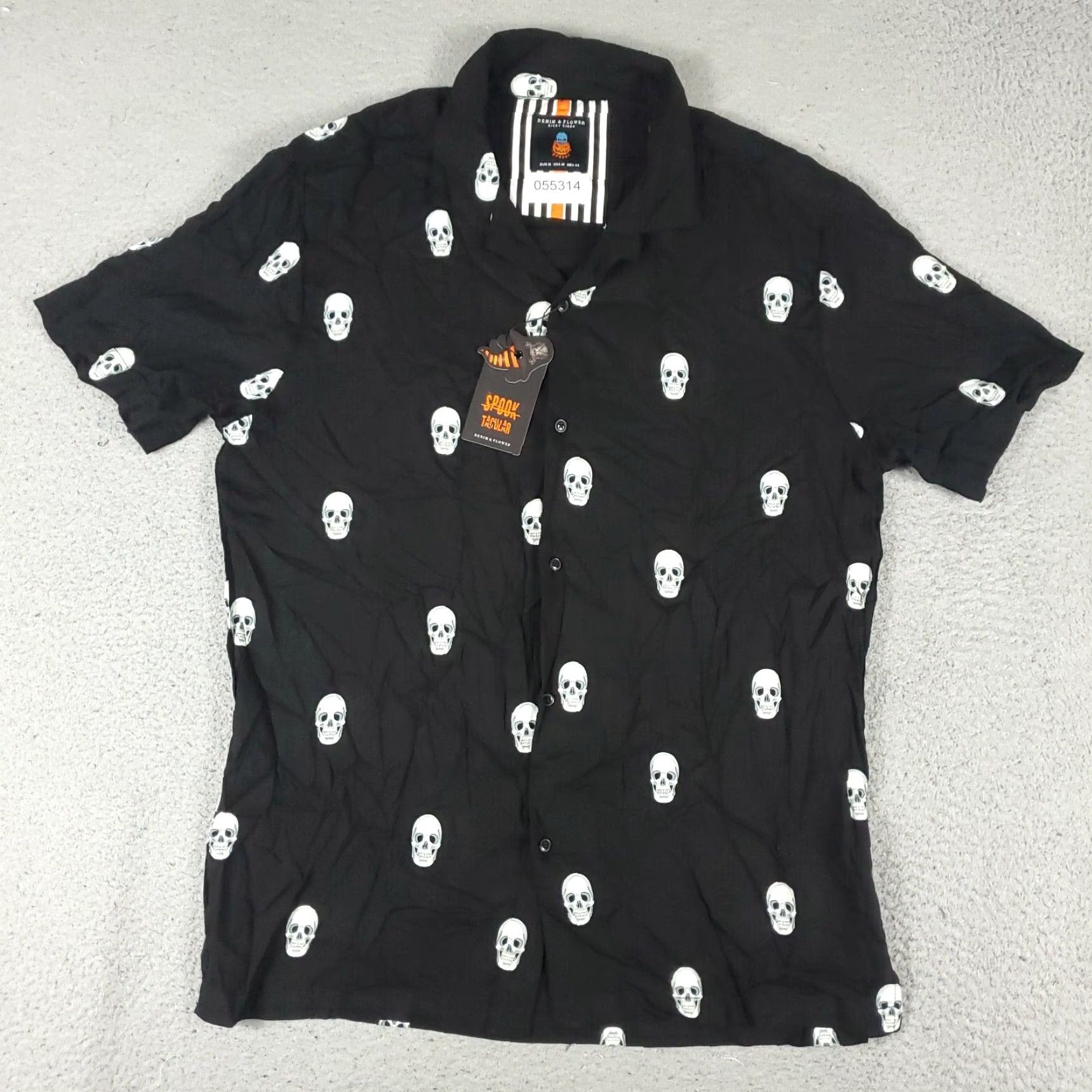 Vintage Denim & Flower Button-Up Shirt Mens Medium Black Geometric All Over Print Camp Collar Size US M / EU 48-50 / 2 - 2 Thumbnail