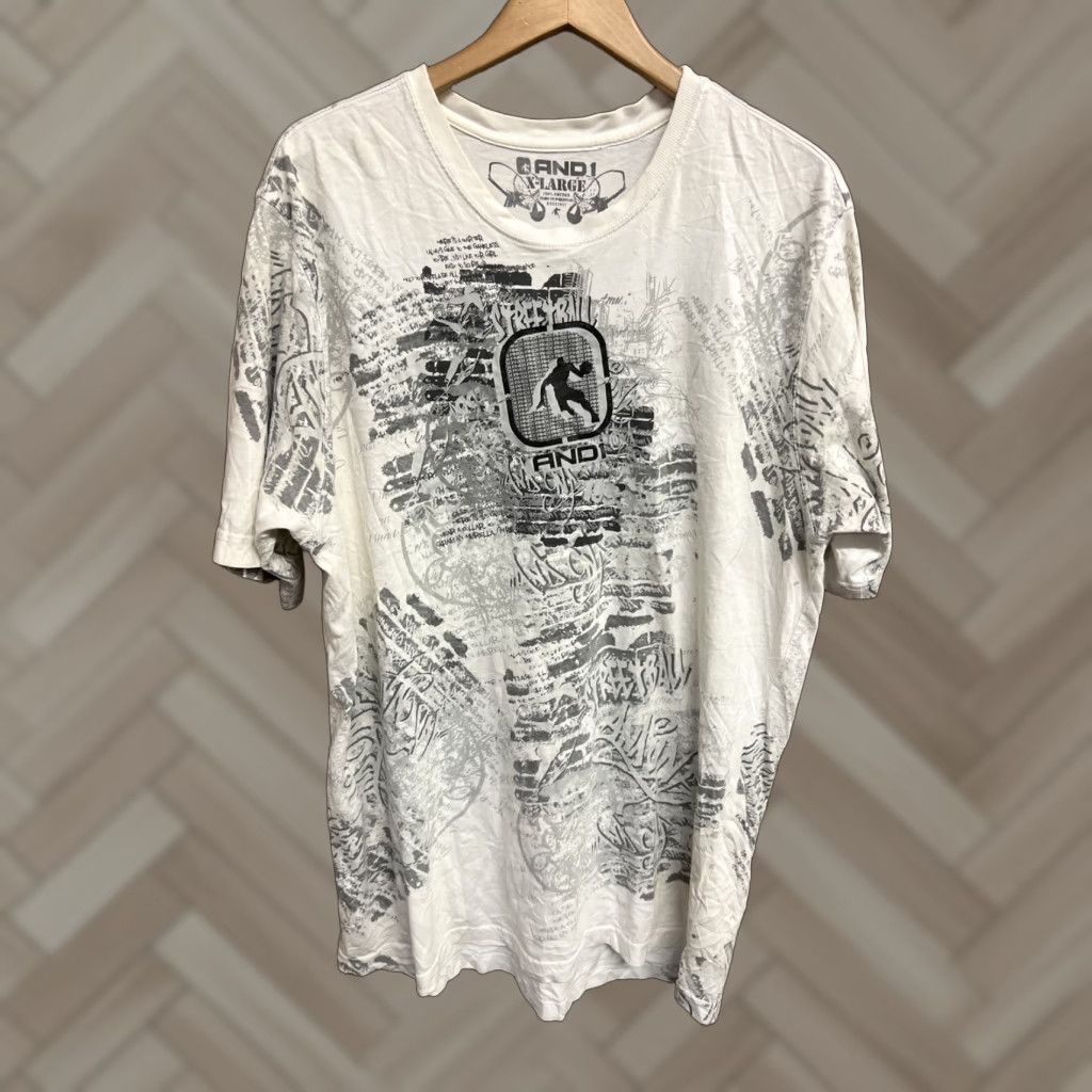 Vintage And1 Streetball AOP White Gray XL Shirt Mens T-Shirt Crew Neck Short Sleeve Tee Y2K Size US XL / EU 56 / 4 - 1 Thumbnail