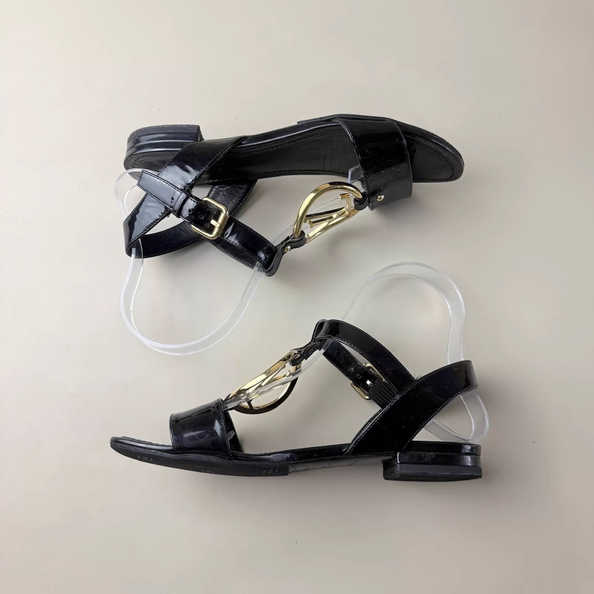 Louis Vuitton LV Black Gold Logo Strappy Sandals 36 EU Size US 5.5 / IT 35.5 - 5 Thumbnail