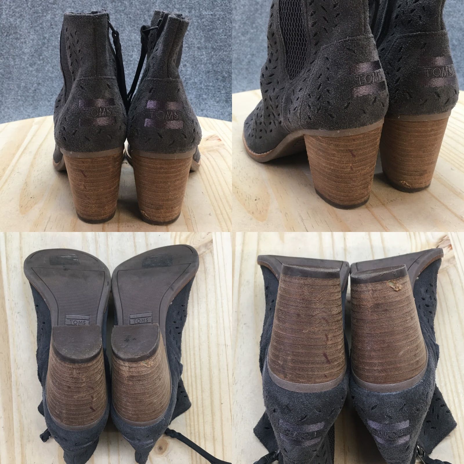 Toms TOMS Boots Womens 6 Cut Out Ankle Booties Gray Suede Peep Toe Block Heels Zip Up Shoes Size US 6 / IT 36 - 8 Thumbnail