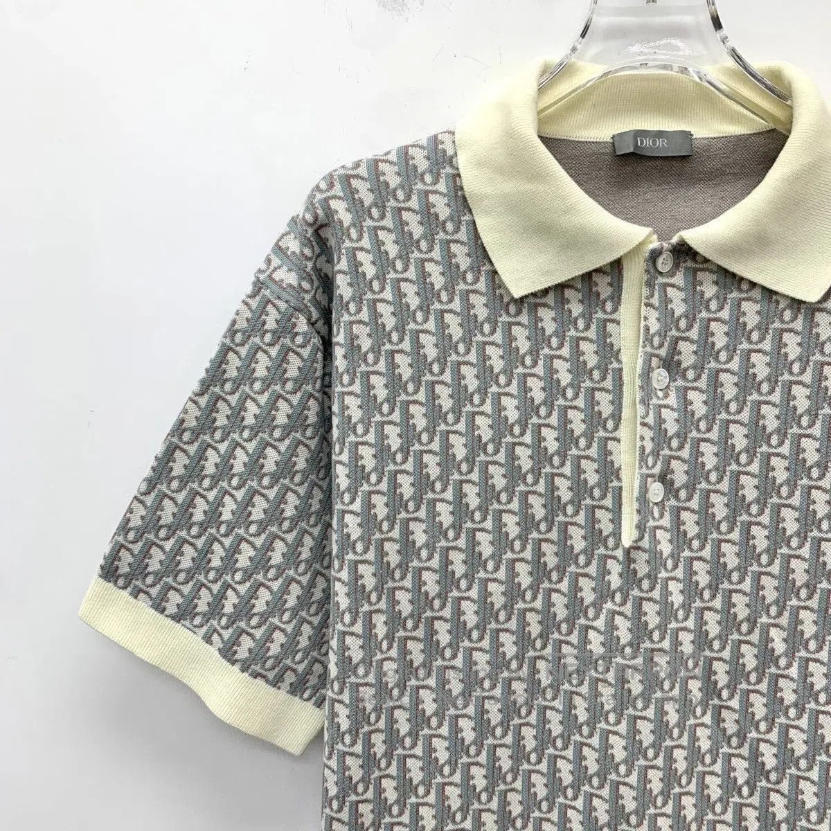 Dior Gray Patterned Short Sleeve Polo Top XS. Size US XS / EU 42 / 0 - 3 Thumbnail