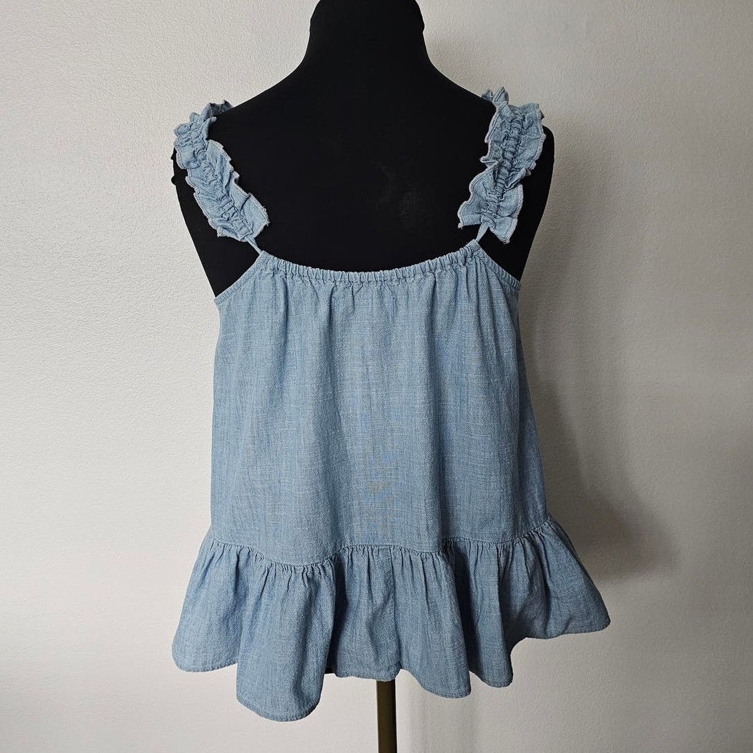 Madewell EUC *Madewell* Women's Ruffle-Strap Denim Blue Cami Top 00 Size XXS / US 00 / IT 34 - 6 Thumbnail
