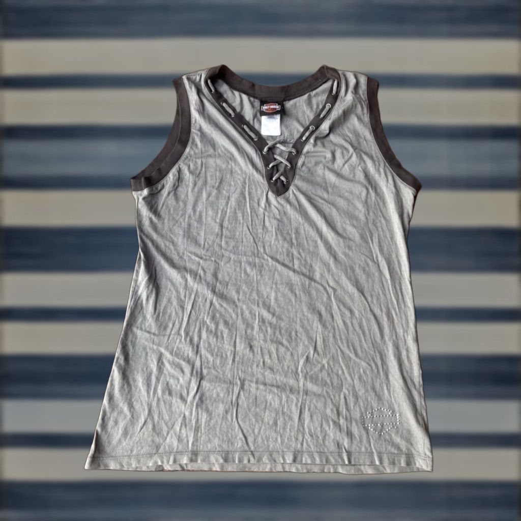 Harley Davidson VINTAGE Harley-Davidson Tank Top Sleeveless T-Shirt Women's 1X Gray Logo Rhinestone Size XL / US 12-14 / IT 48-50 - 1 Thumbnail