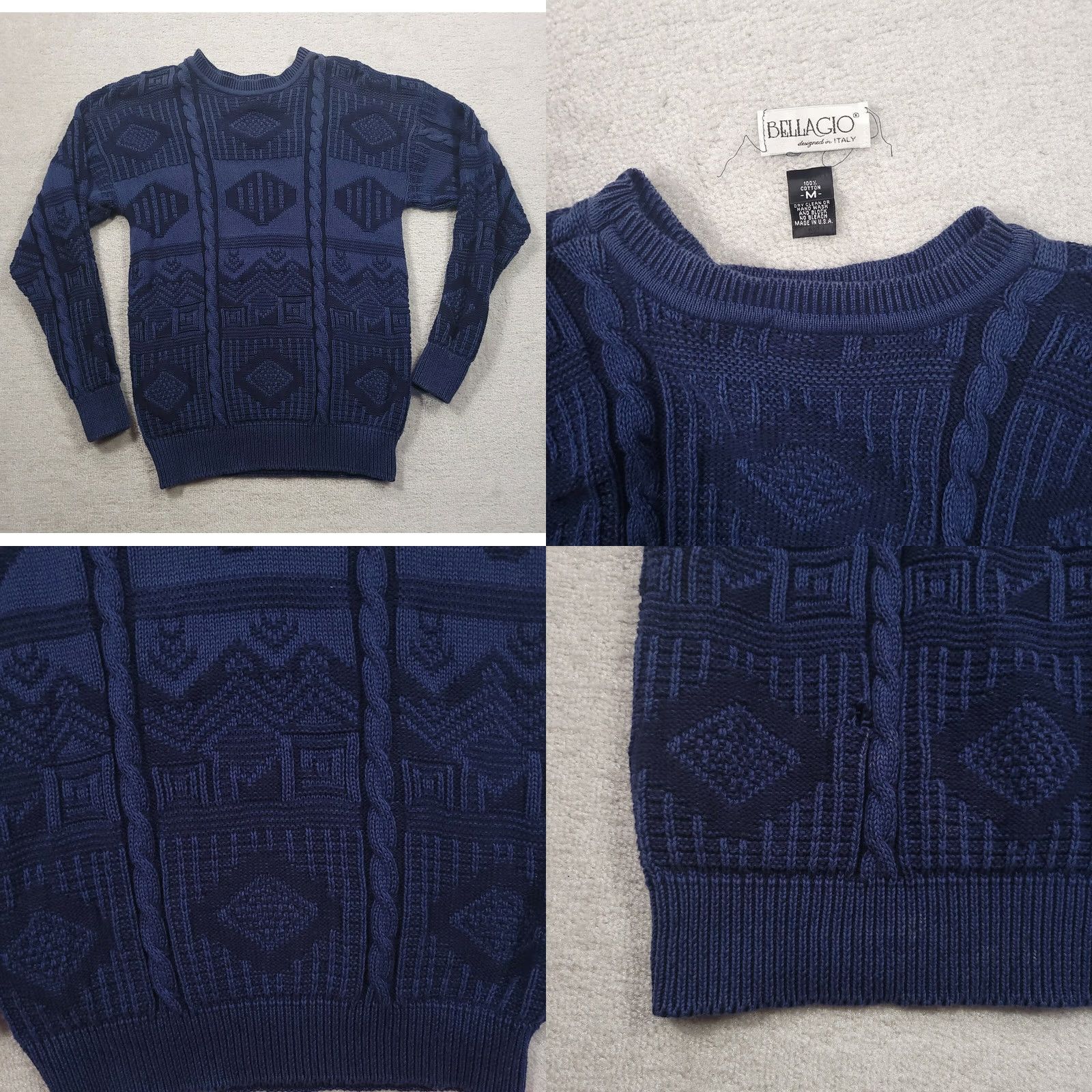 Vintage VINTAGE Bellagio Cable Knit Sweater Mens Medium Blue Made In USA Size US M / EU 48-50 / 2 - 8 Thumbnail