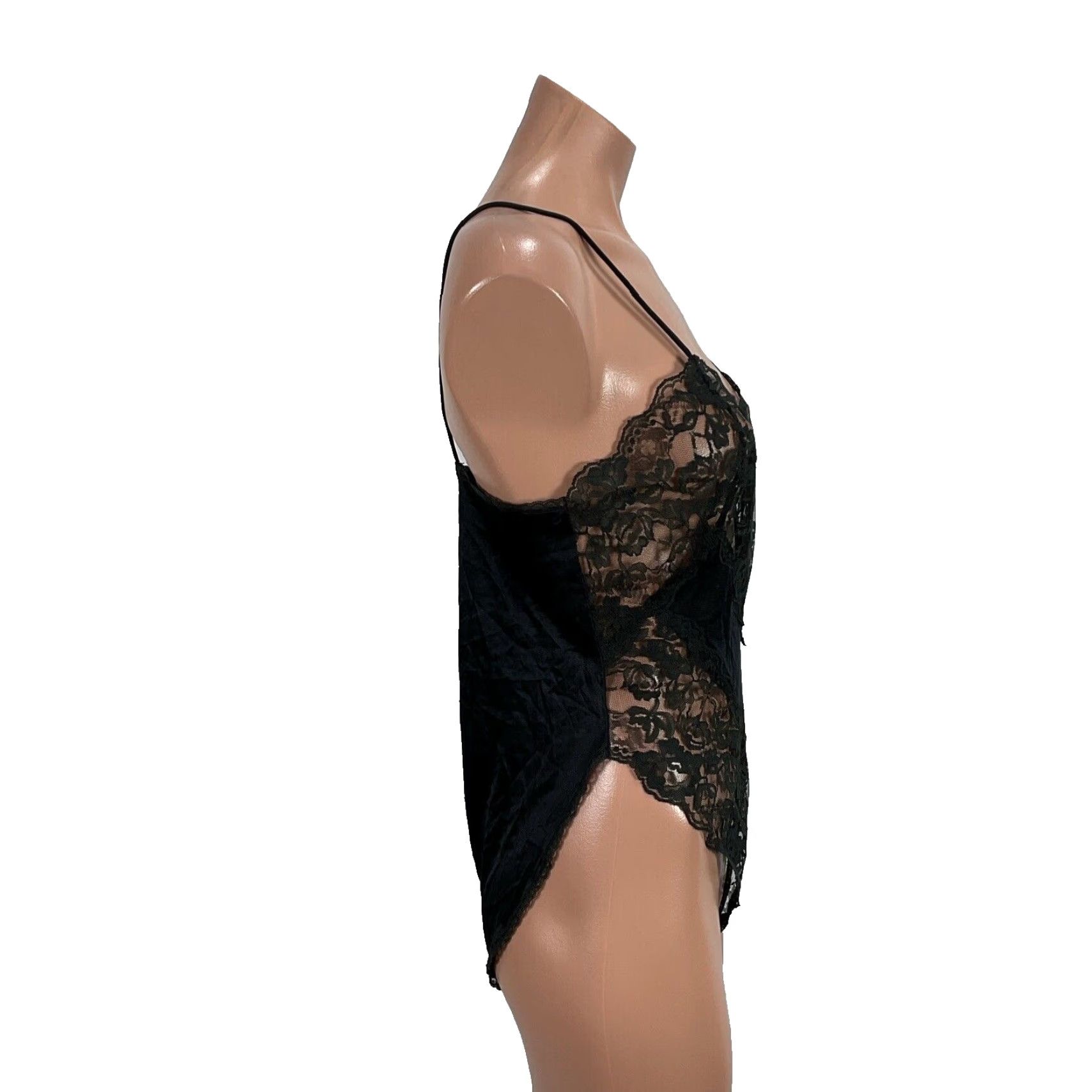 VINTAGE Vassarette Black Satin Lace Teddy Bodysuit Snap Closure Size S Adult Women’s Nightwear 1980s Eveningwear Womens