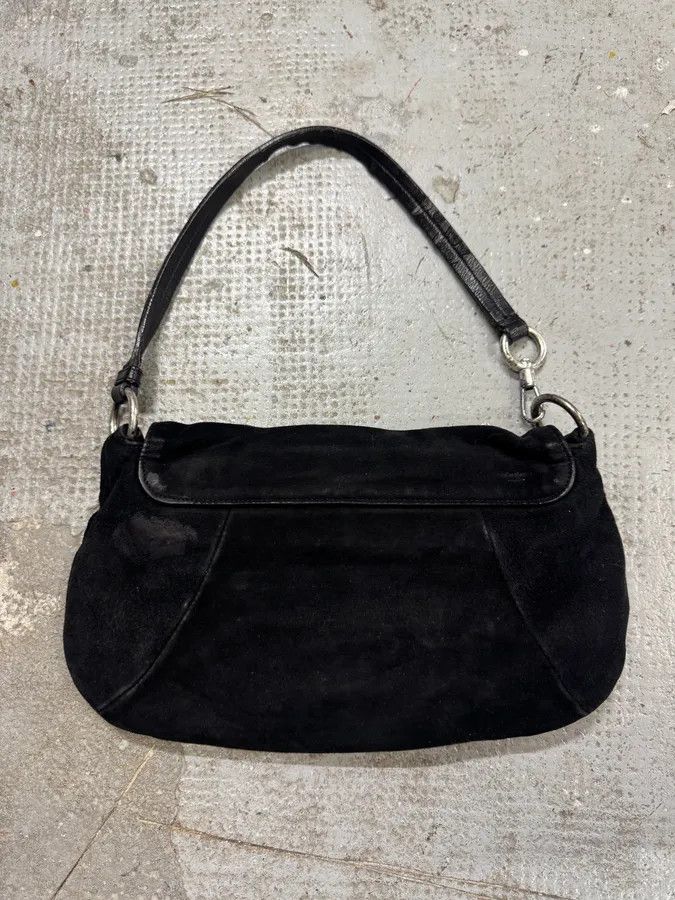 Saint Laurent Paris 2000s Yves Saint Laurent Flowers Black Suede Leather Handle Bag Size ONE SIZE - 5 Thumbnail