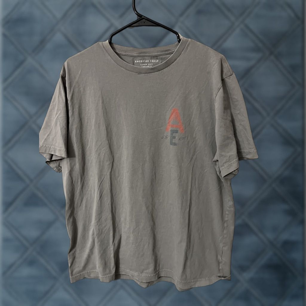 American Eagle Outfitters AMERICAN EAGLE OUTFITTERS Shirt Men L Gray Cotton Short Sleeve Logo Crew Neck Mens Size US L / EU 52-54 / 3 - 1 Thumbnail