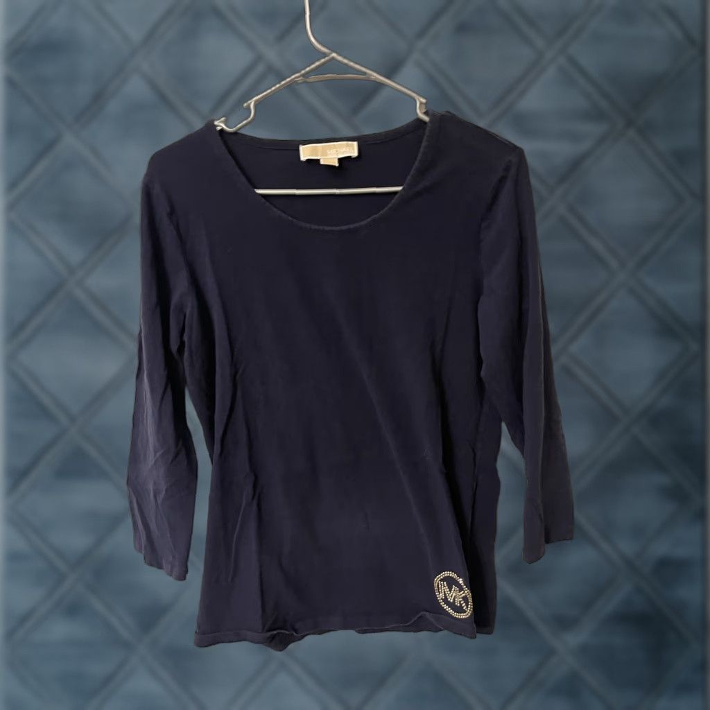 Michael Kors Michael Kors Blue Tee Front Long Sleeve Logo Stud Accent Size M Womens Shirt Regular Crew Neck T-Shirt Size M / US 6-8 / IT 42-44 - 1 Thumbnail