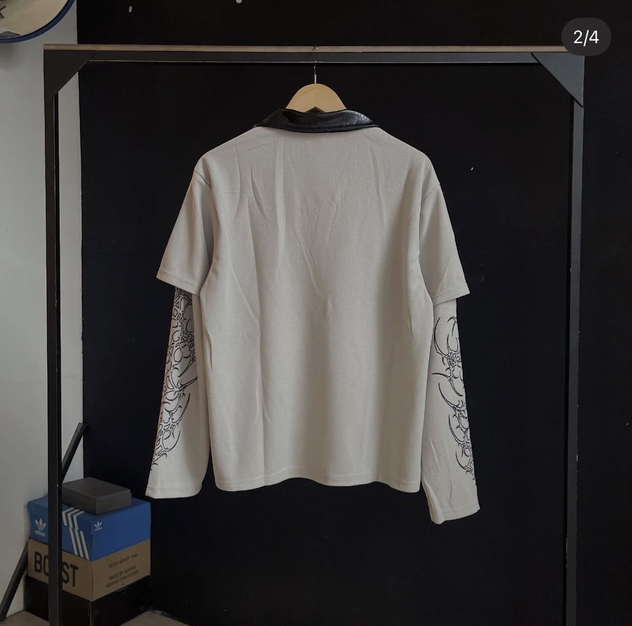 Other Graphic Long Sleeve Polo Shirt with Faux Leather Collar. Size US L / EU 52-54 / 3 - 4 Thumbnail