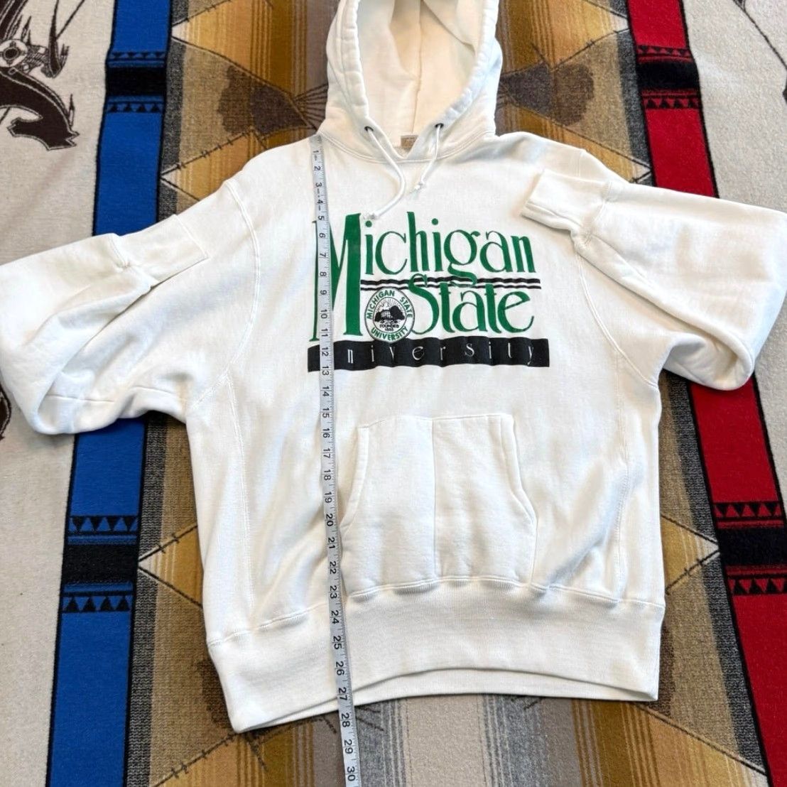 Vintage VINTAGE Michigan State University Hoodie Sweatshirt Mens Large PullOver 80s 90s College Sports White Long Sleeve Size US L / EU 52-54 / 3 - 7 Thumbnail