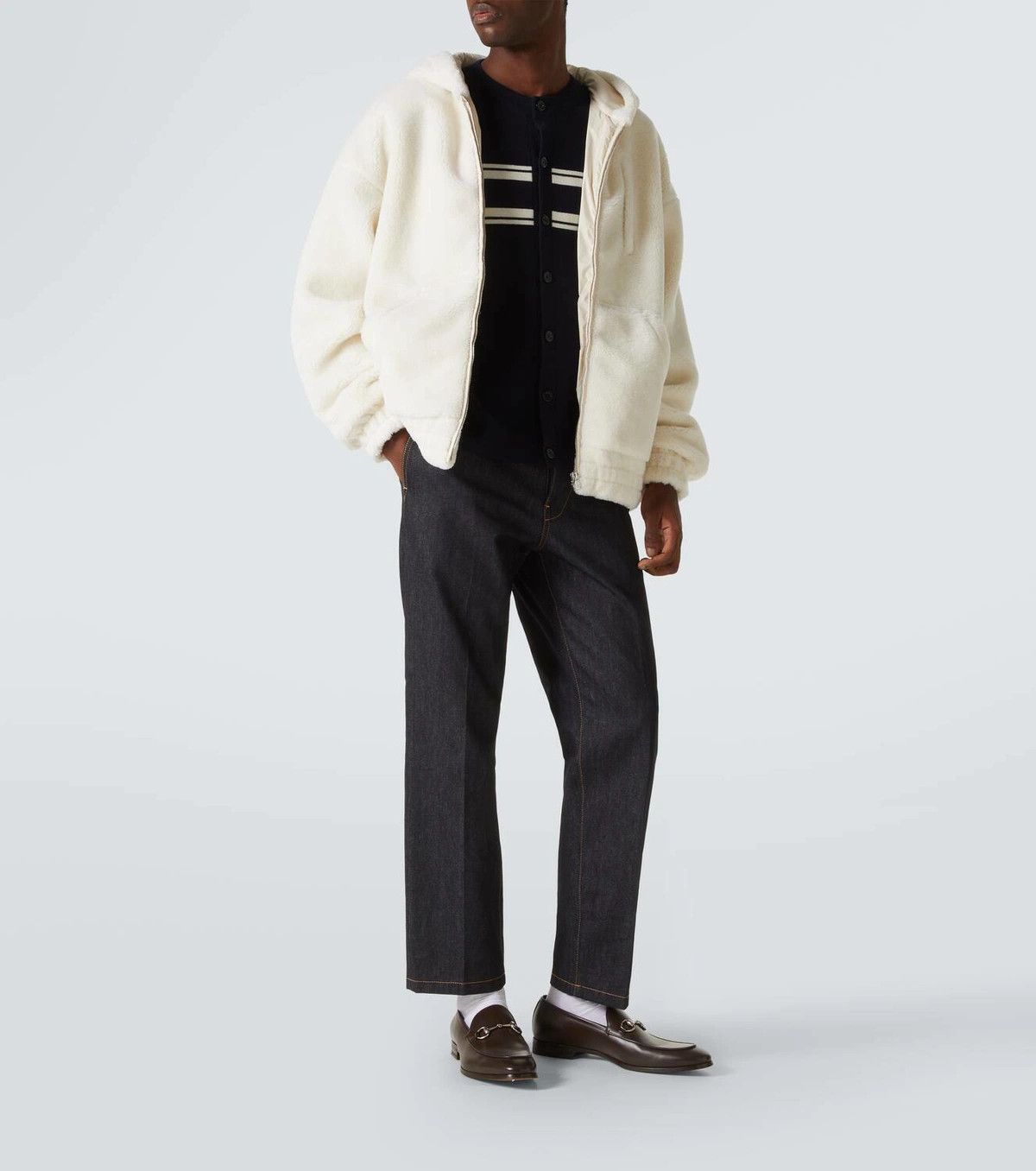 Gucci o1s1wg111025 Wool Fleece Zip Jacket With Web in White Size US XXL / EU 58 / 5 - 2 Thumbnail