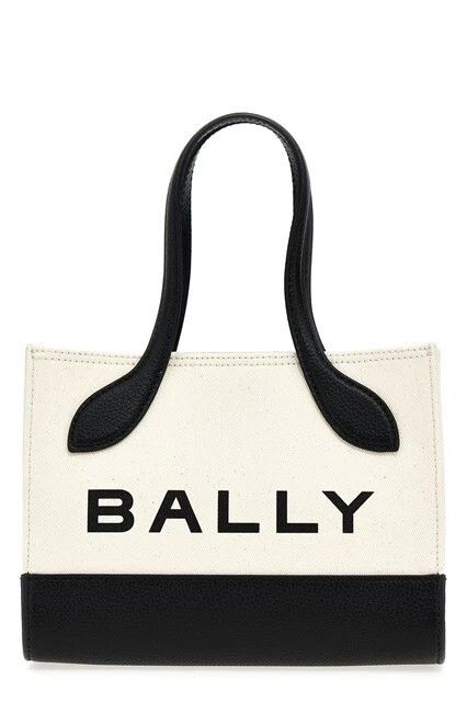 BALLY Black/White Canvas Top Handle Bag New