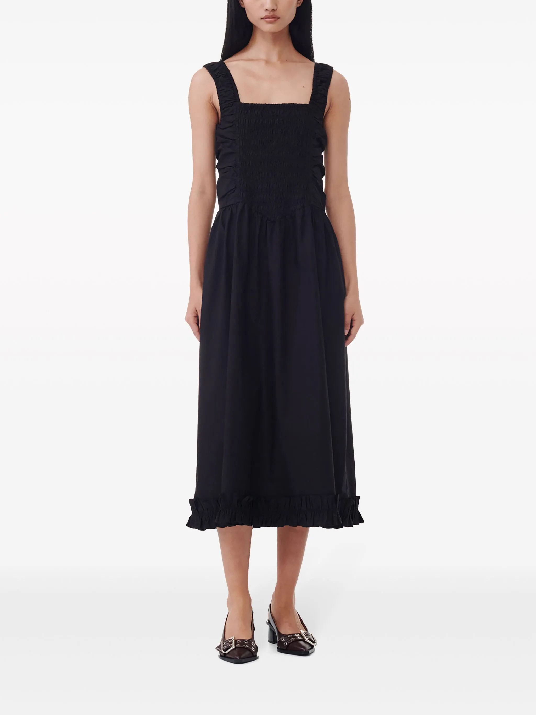 Ganni o1s22i1n0525 Organic Poplin Smock Midi Dress in Black Size XS / US 0-2 / IT 36-38 - 2 Thumbnail
