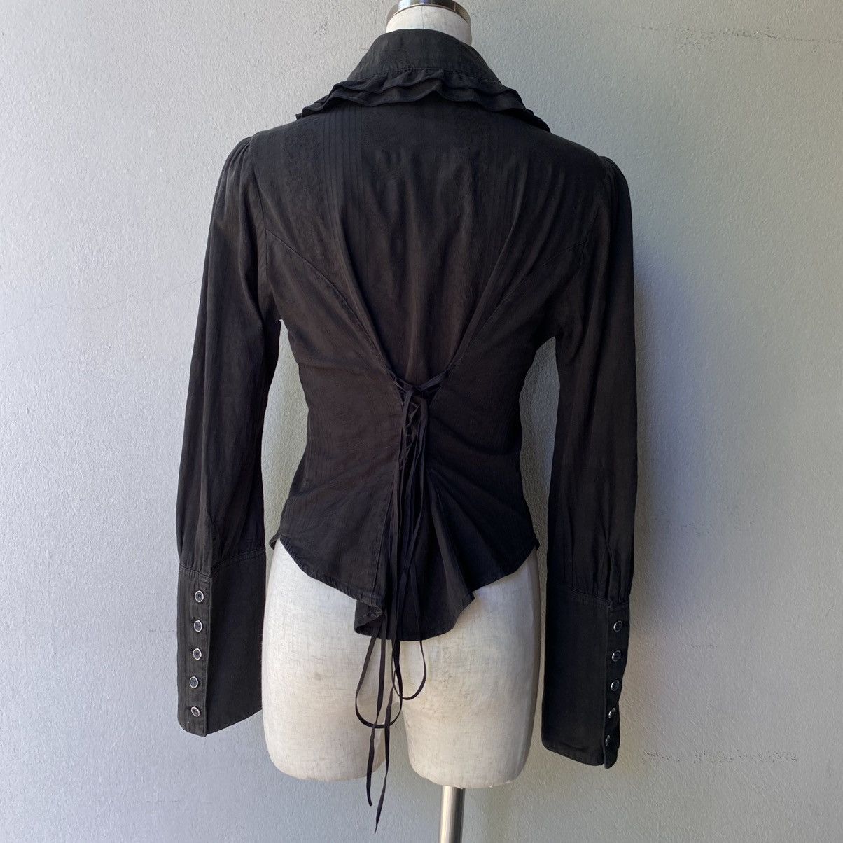 Japanese Brand PEACE NOW Y2K Punk Black Ruffled Long Sleeve Blouse Size M / US 6-8 / IT 42-44 - 4 Thumbnail