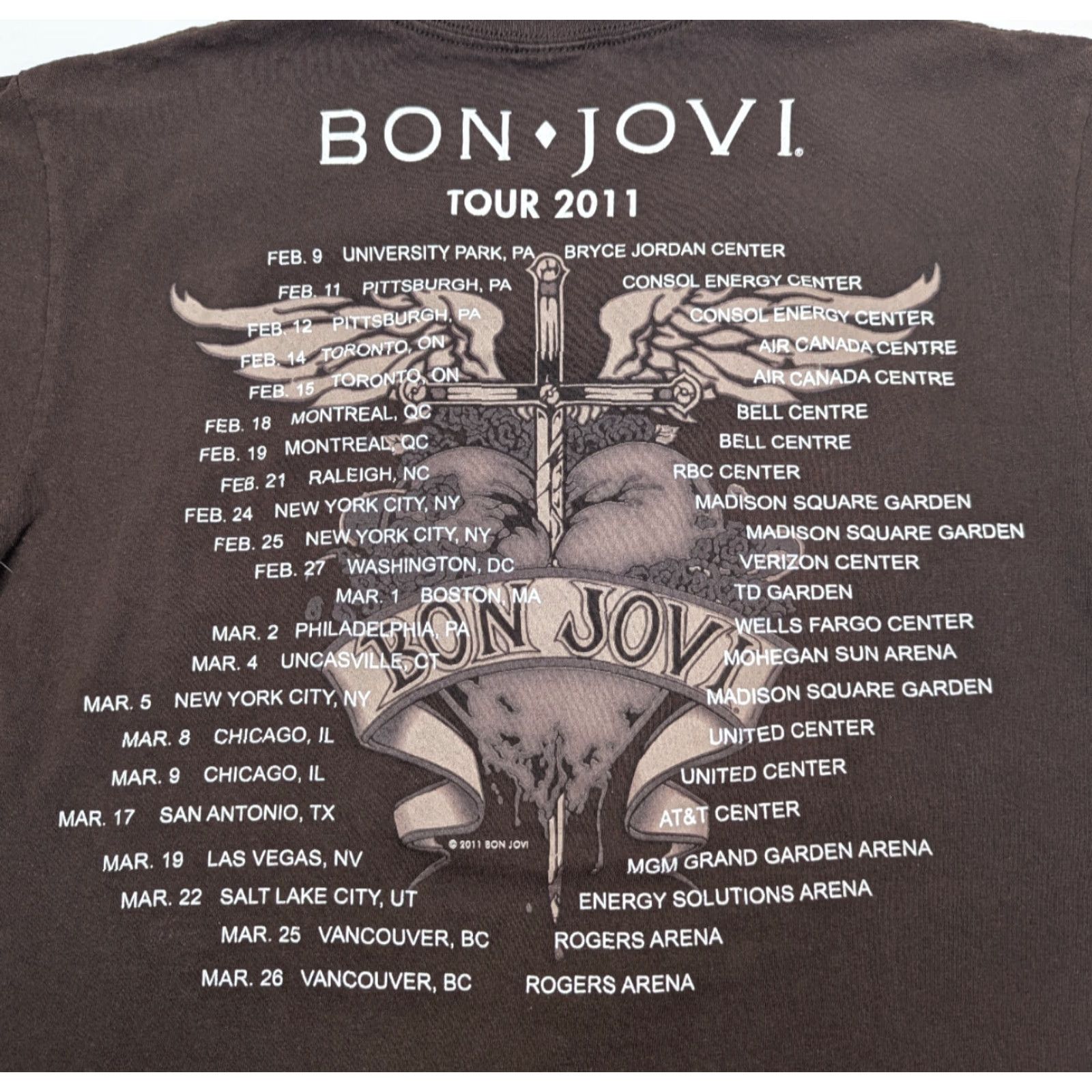 Anvil Bon Jovi 2011 Tour Band Promo T Shirt Adult Large Brown Music Tee Anvil Size US L / EU 52-54 / 3 - 5 Thumbnail