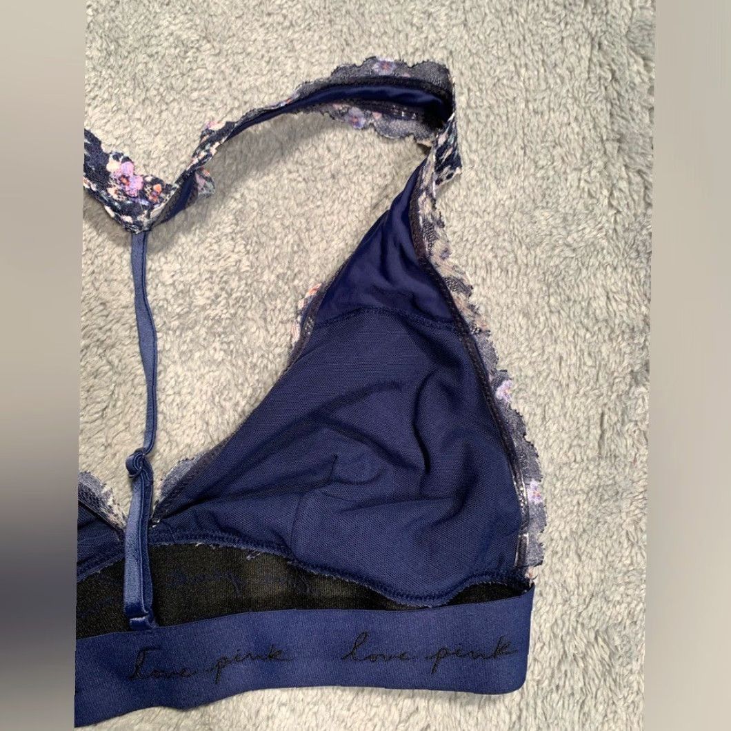 Vintage Victoria's Secret PINK Bralette Blue Floral Lace Bralette S Small Women Slim Lace Bralette Blue Floral - Victoria's Secret Pink Bralette Women S Size ONE SIZE - 7 Thumbnail