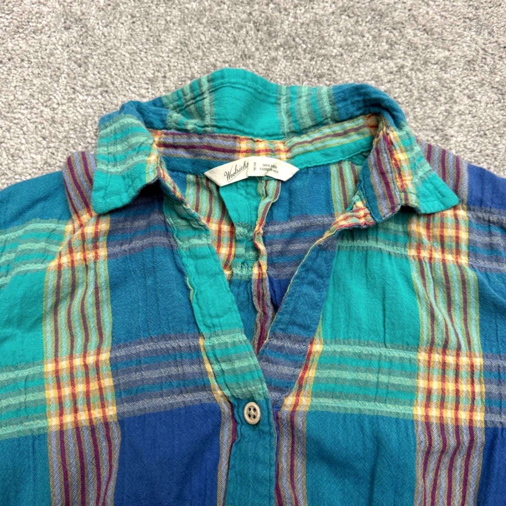 Vintage Woolrich Shirt Womens S Seersucker Button Down Teal Blue Green Long Sleeve Size S / US 4 / IT 40 - 3 Thumbnail
