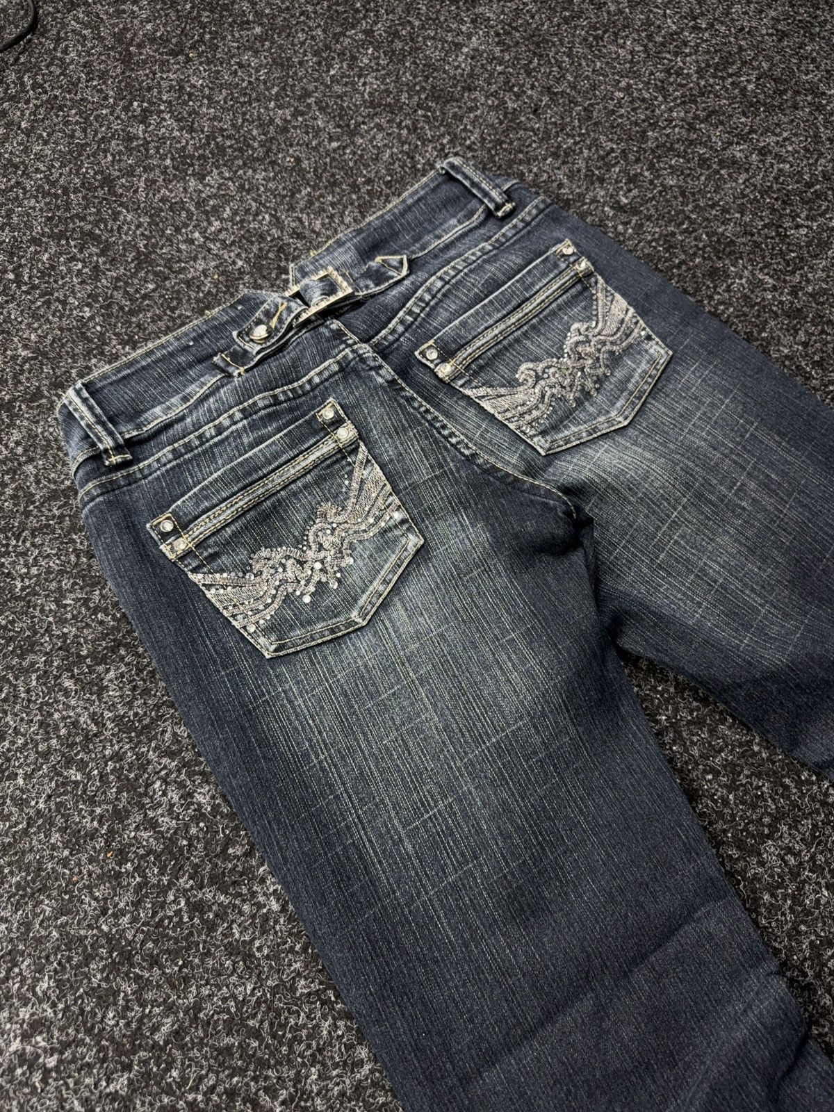 Japanese Brand Retro 00s Y2K Rhinestone Embroidered Bootcut Jeans Size 27" / US 4 / IT 40 - 15 Thumbnail
